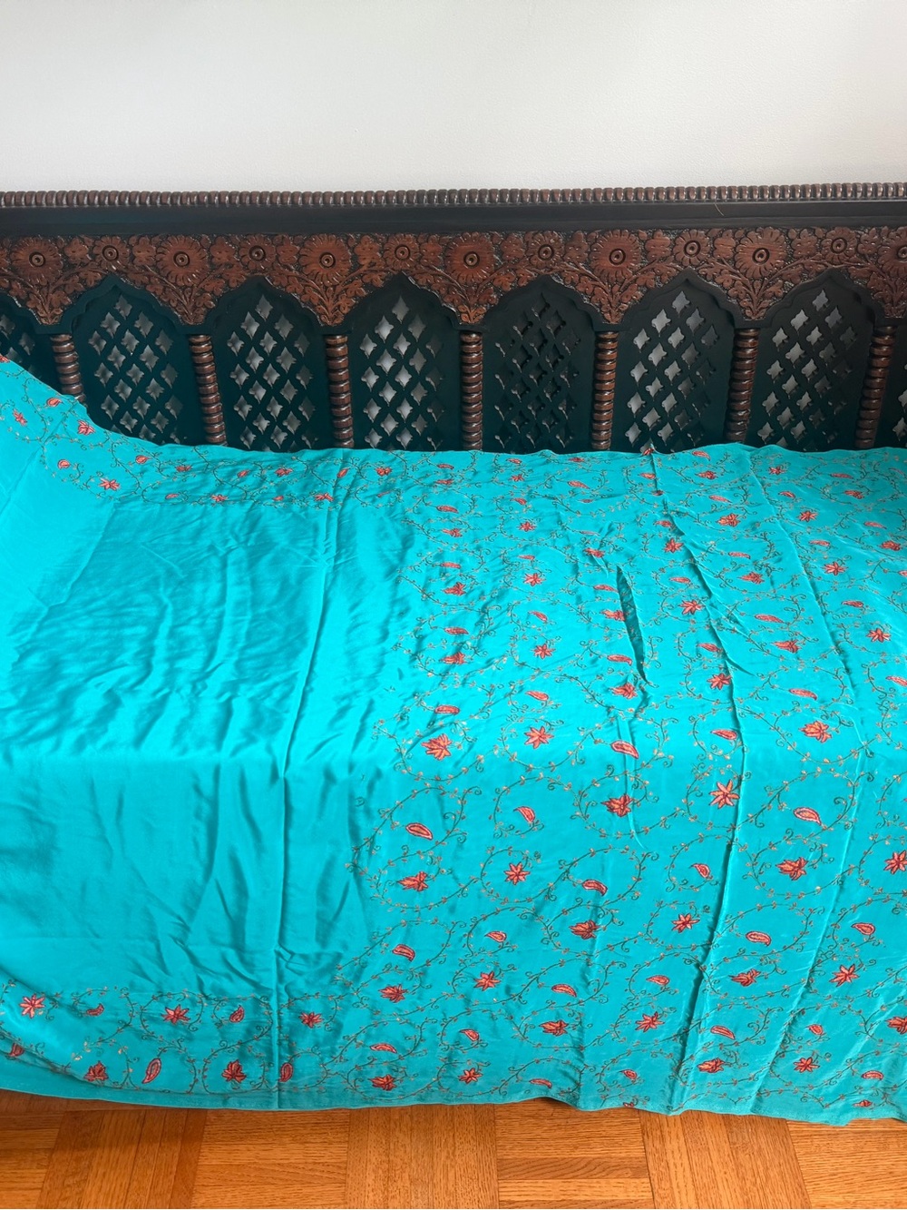 Kashmiri hand embroidered pure crepe saree